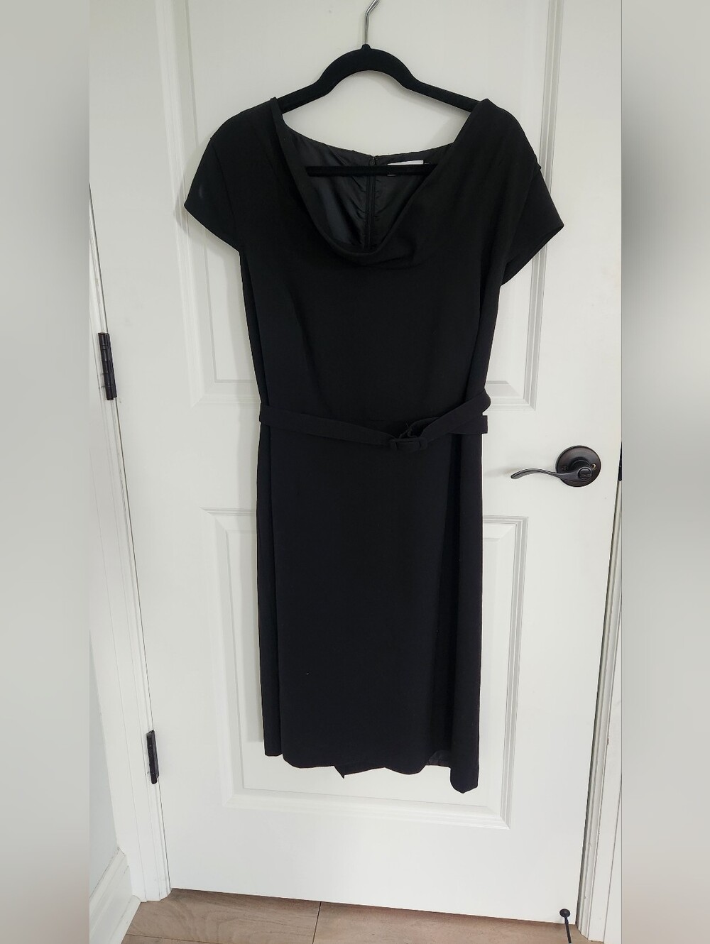 Calvin Klein Black Cowl-Neck Midi Dress with Belt